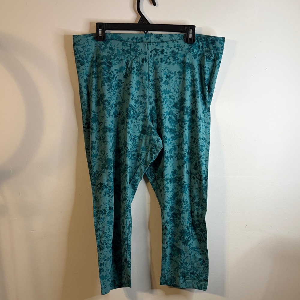 Old Navy NWOT Teal Blue Green Floral Tie Dye Leggings Crop XL #84